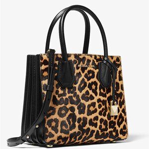 Michael Kors Mercer Medium Leopard Calf Hair Accordion Crossbody Bag